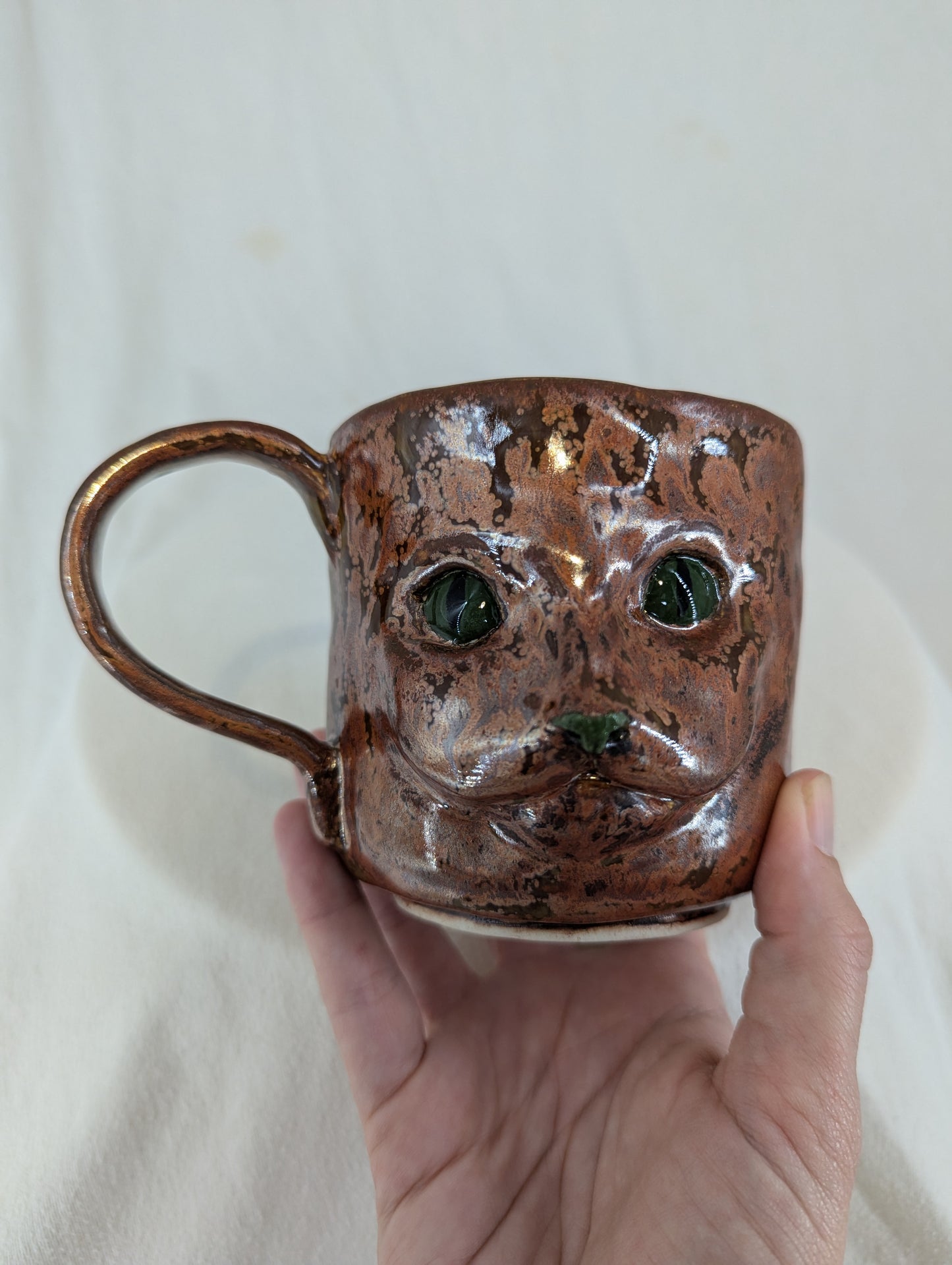 Cat Face Mug in Old Copper